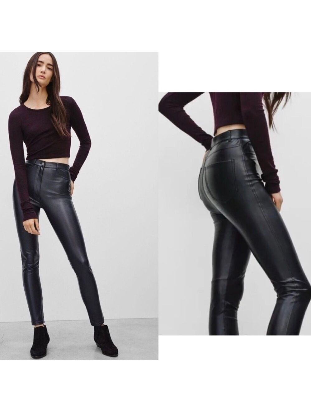 Aritzia Wilfred Adrienne Faux Leather Pleather Vegan Skinny Pant Black Sz 6 - Picture 14 of 14